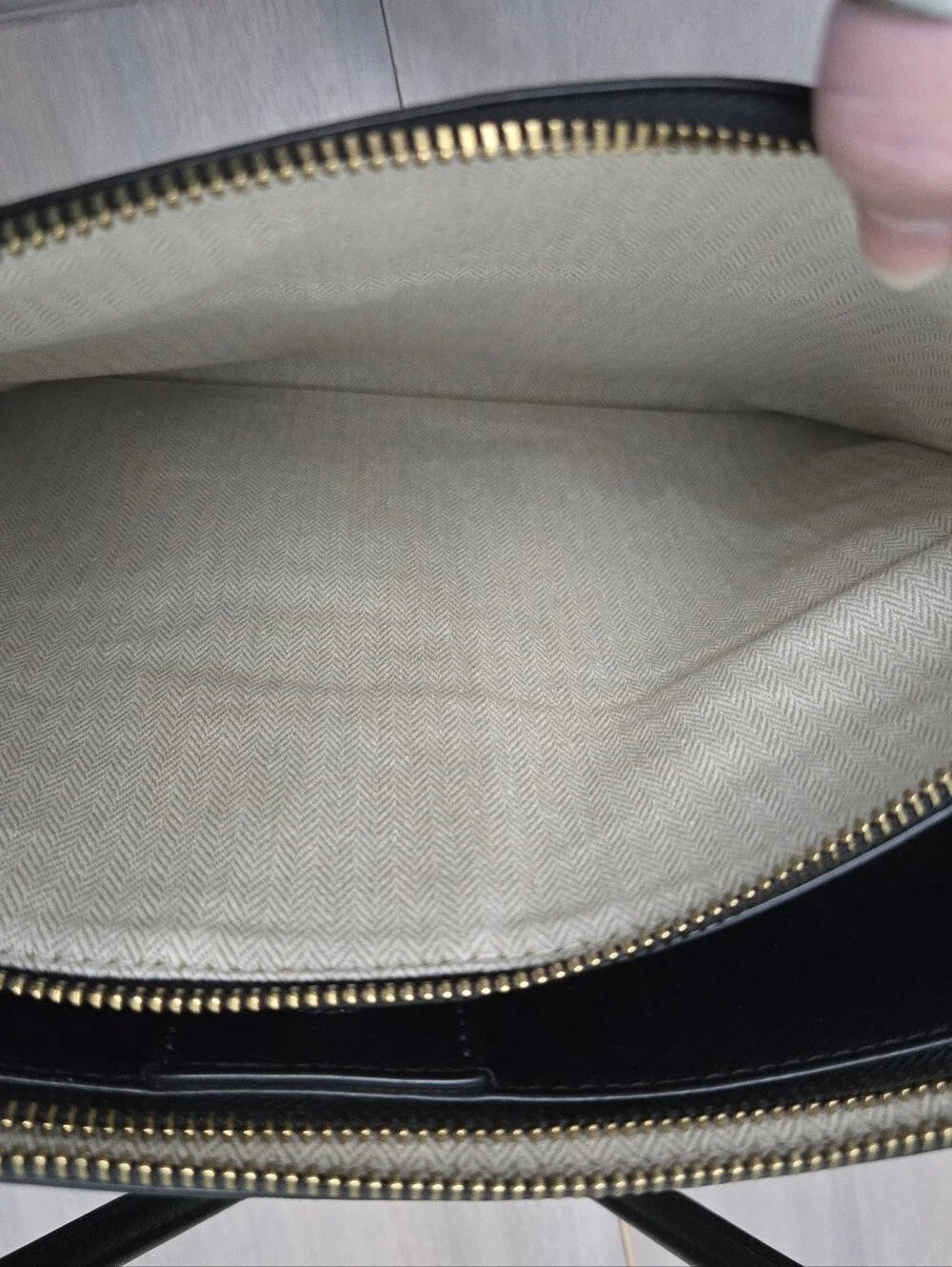 Tory Burch Emerson Black Leather Tote Gold Hardware Classic Work Bag